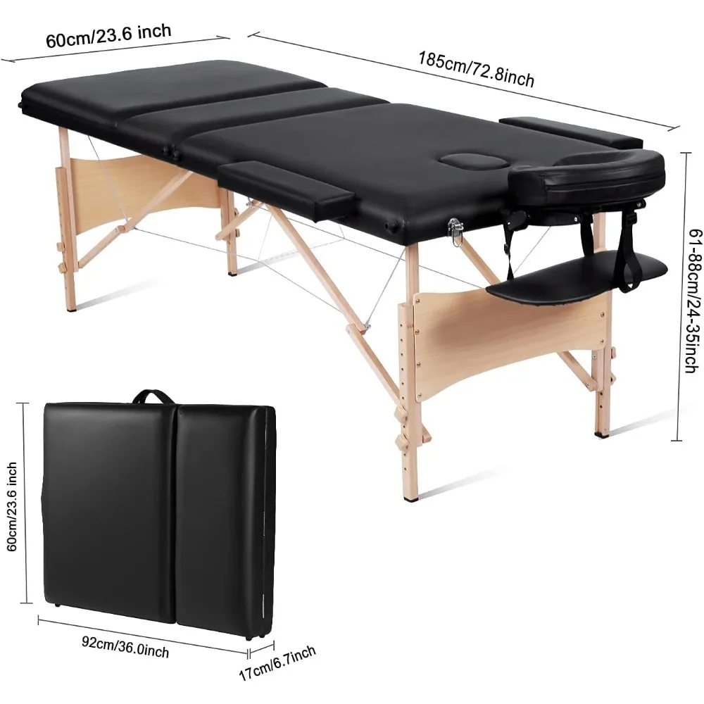 마사지 테이블 마사지 침대 래쉬 침대, 전문 휴대용 페이셜 침대, 스파 침대 트리트먼트 테이블, 높이 조절 가능, 3 단 접이식, 84 인치