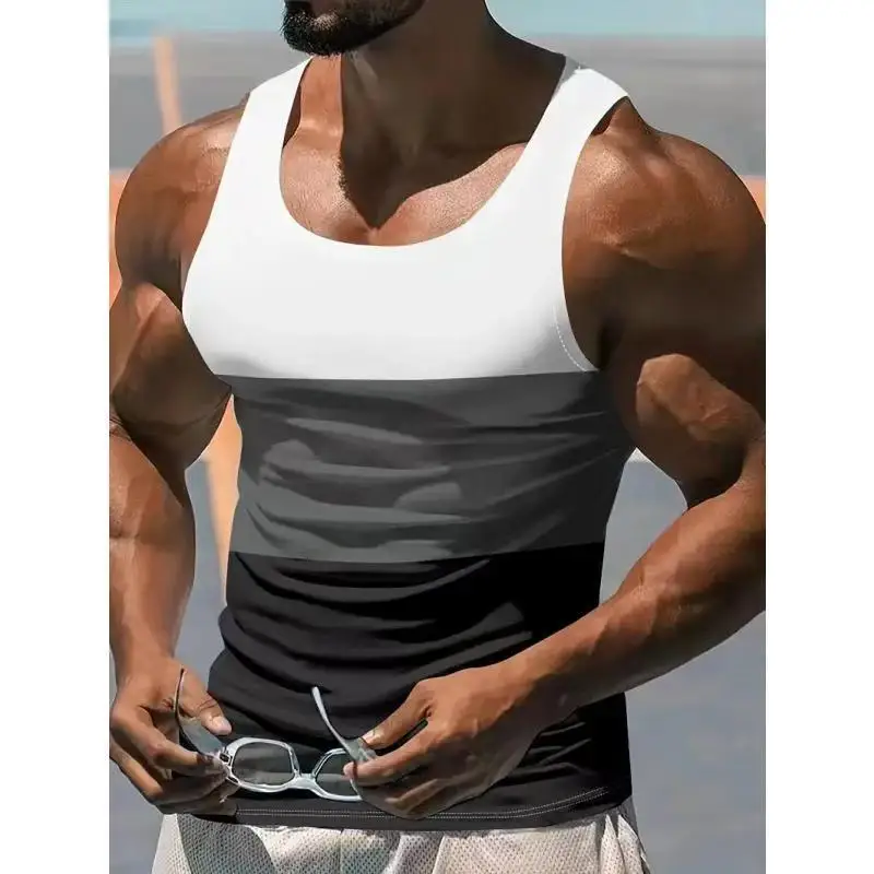 2026 Summer Three Color Tank Top Men Loose Fit Leisure Outdoor Gym Fitness Training Quick Dry Breathable Sleeveless Sports Vest