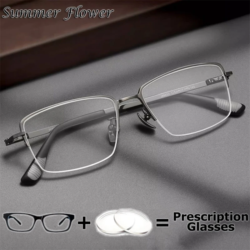 

Myopic Prescription Glasses Half Frame High End Optics Frame Photochromic Multifocal Lens Pure Titanium Men Recipe Glasses