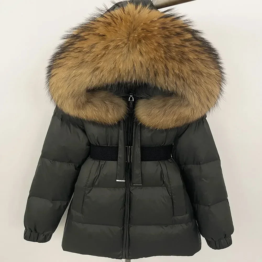 90% Duck Down Coat Female Hooded Feather Parkas Waterproof Huge Real Raccoon Fur Jacket Winter 2024 Short Puffer Jacket Women