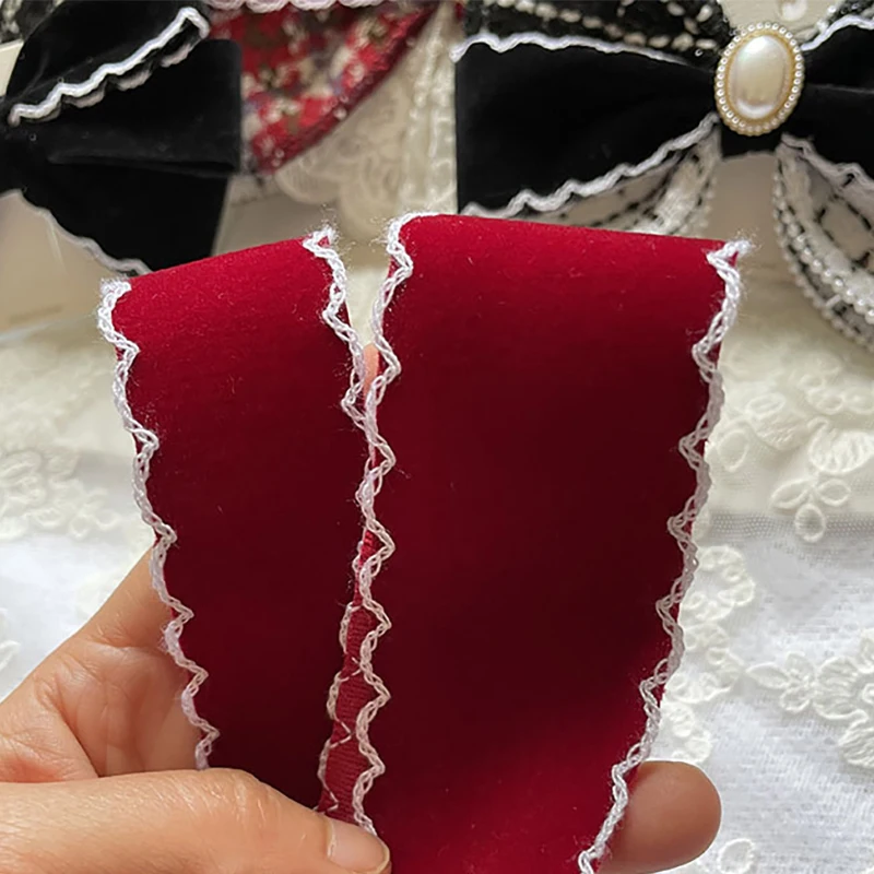 4cm 3cm Black Red Velvet Embroidery Ribbon Tape Handmade Hair Bows Earring Material Collar Cloth Sewing Lace Trim And Appliques