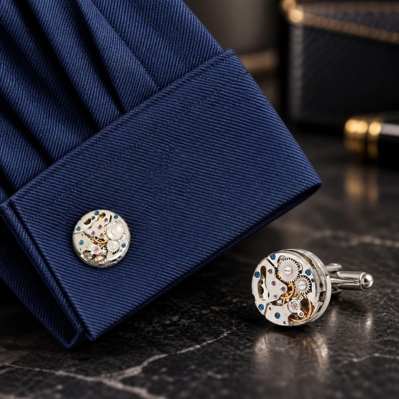 1 Pair Mechanical Watch Movement Cufflinks for Men with Visible Gears 24BB