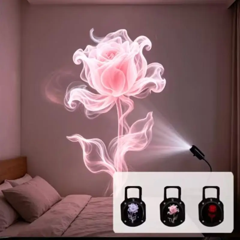Dreamy Floral Pattern USB Projection Light With Three Interchangeable Patterns For Creating Room Romantic Atmosphere