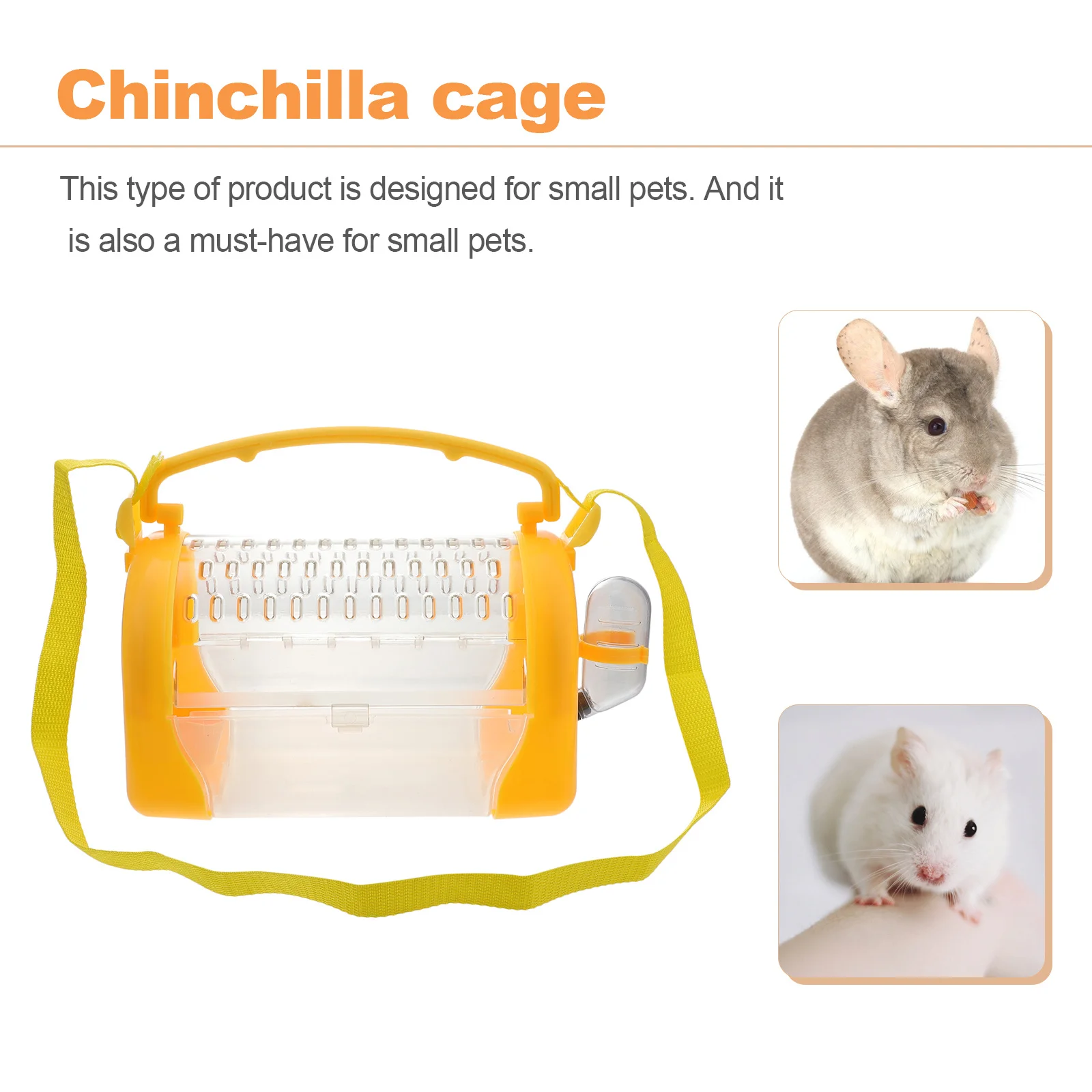 

Portable Hamster Cage Pet Go Out Box Outdoor Carrier Adjustable Strap Transparent Plastic Ventilation Safe Travel 1Pcs Orange