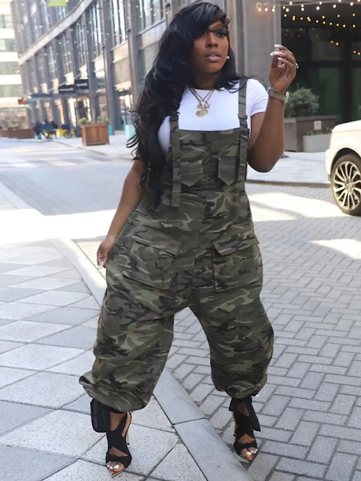 PYMQR  Fashion Loose Camouflage Work Suit Jumpsuit With Straps Women 2023 Summer Y2K Streetwear Party Wear Bulk Item Wholesale