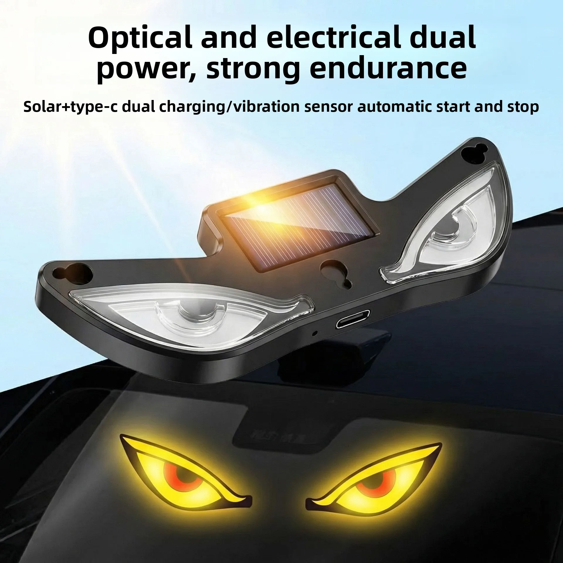 Car “Evil Eye” Solar-Powered Wireless Decorative Lights, LED Warning Lights, Rear Window Triangle Window Car Ambient Lights