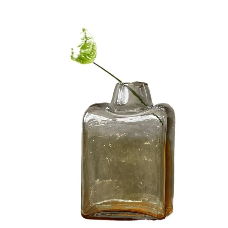 

American country living room irregular small mouth square vase, dining table gradual change glass vase