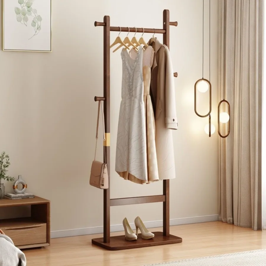 

64" Solid Rubber Wood Coat Rack Freestanding Garment Hanger Space-Saving Entryway Stand Walnut