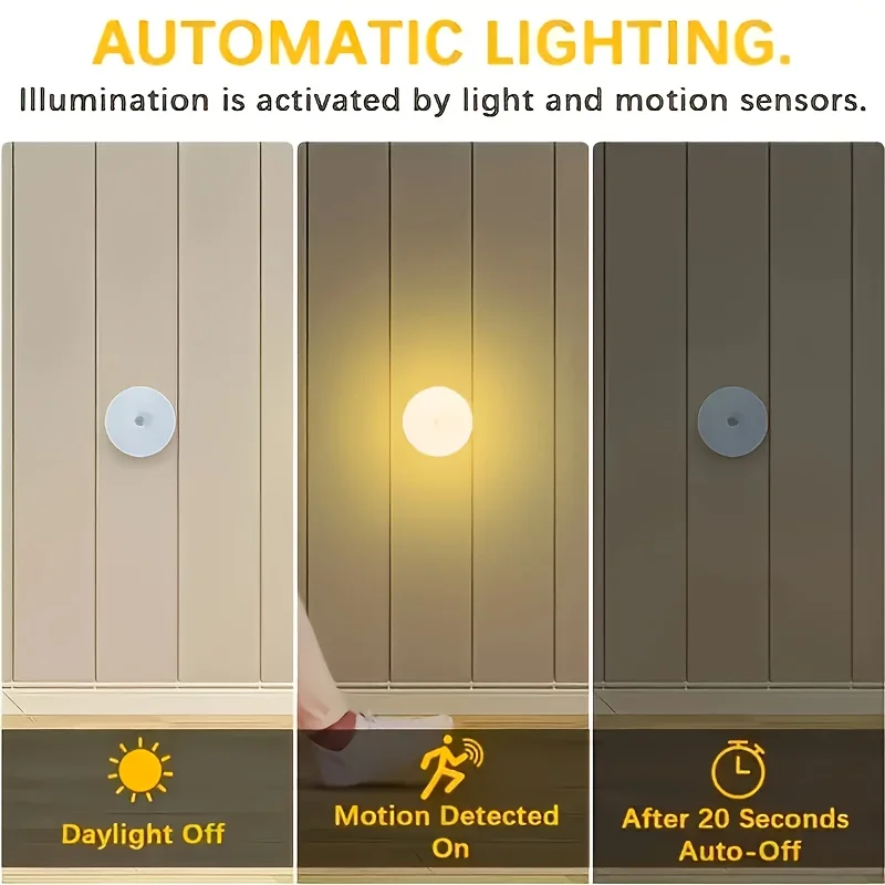 1pc Motion Sensor Night Light - Wireless LED Detector Lamp for Bedroom, Staircase, Closet, and Room Decor-