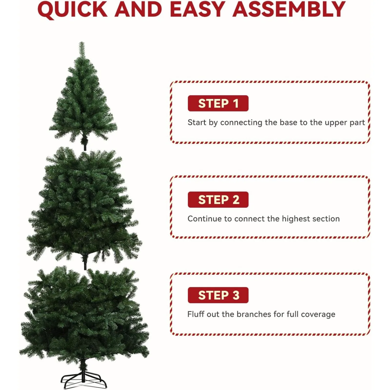 US 6.5ft Spruce Artificial Holiday Christmas Tree with 1,000 Branch Tips, Party Decoration Tree with Foldable Design, Christmas