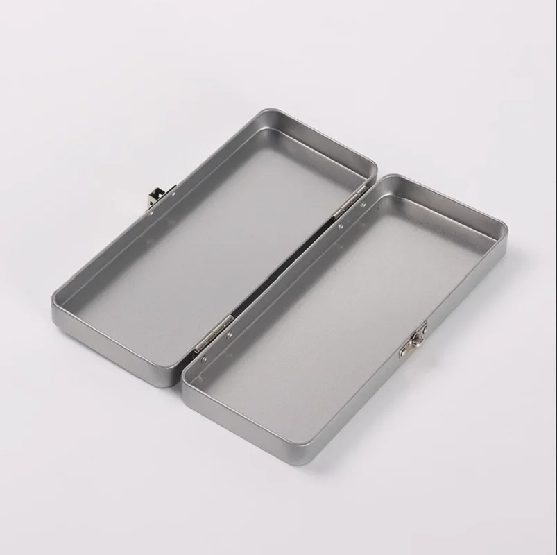 1Pcs Sliver With Lock Ticket Stationery Storage Tin Box Rectangular Metal  Desktop Solid Pigment Sundry Organizer Container