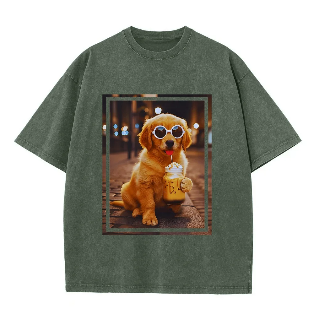Mens Funny Labrador Drinking Iced Coffee Cute Dog Meme Humor Premium Tri-Blend T-Shirt T Shirt Personnalisé For Man ملابس Puppy