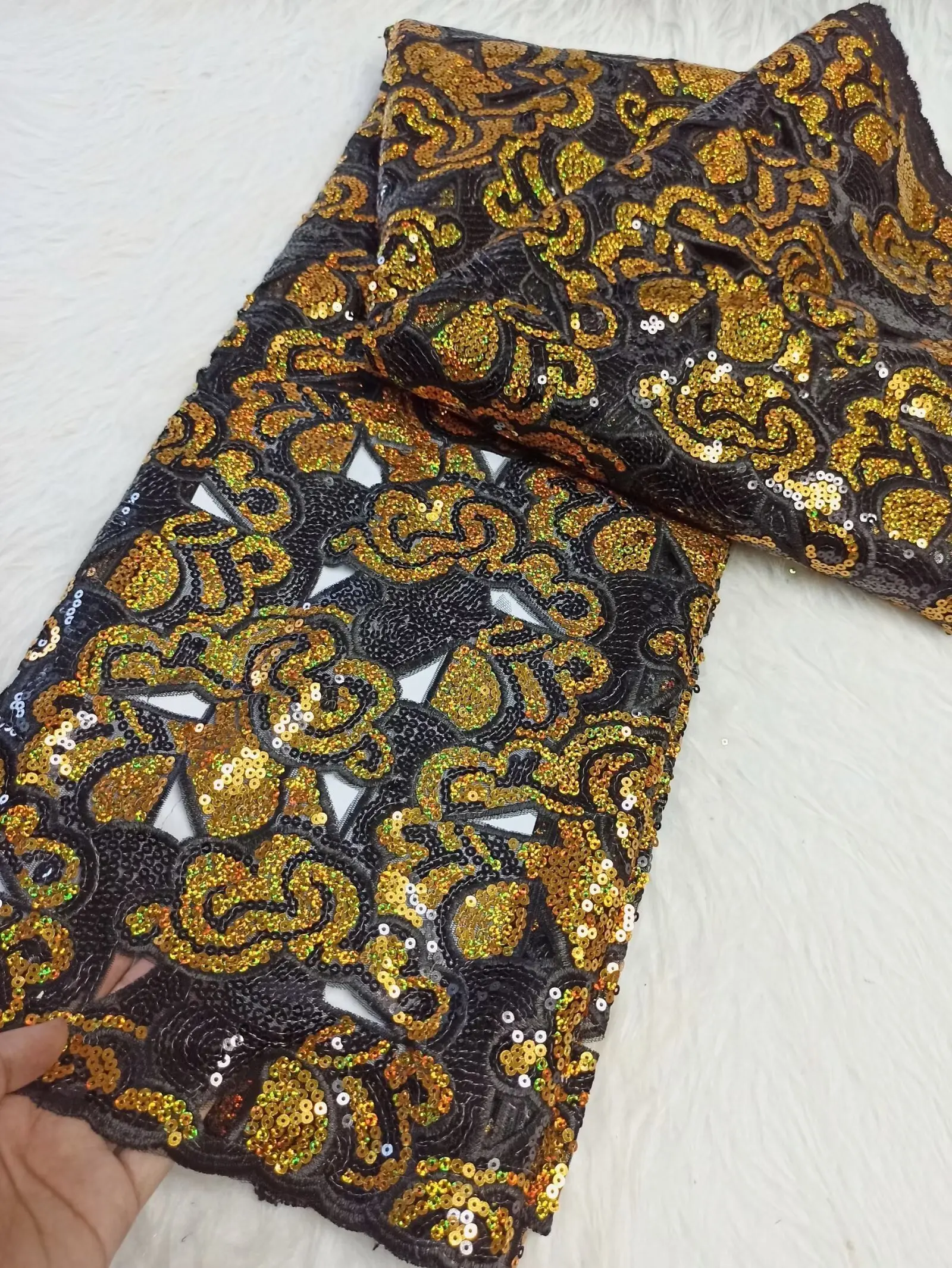 

Sequined Mesh Tulle Lace Fabric 2025 High Quality Embroidery French Lace Fabric African Bride Wedding Dress for Women-FY