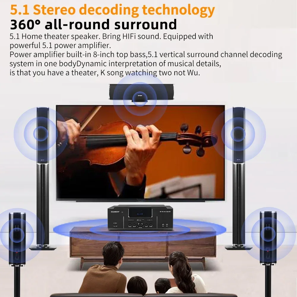 K10 5.1 Surround Home Theater System With Karaoke USB Wireless Microphone Amplifier Speaker Bt Home Theatre System