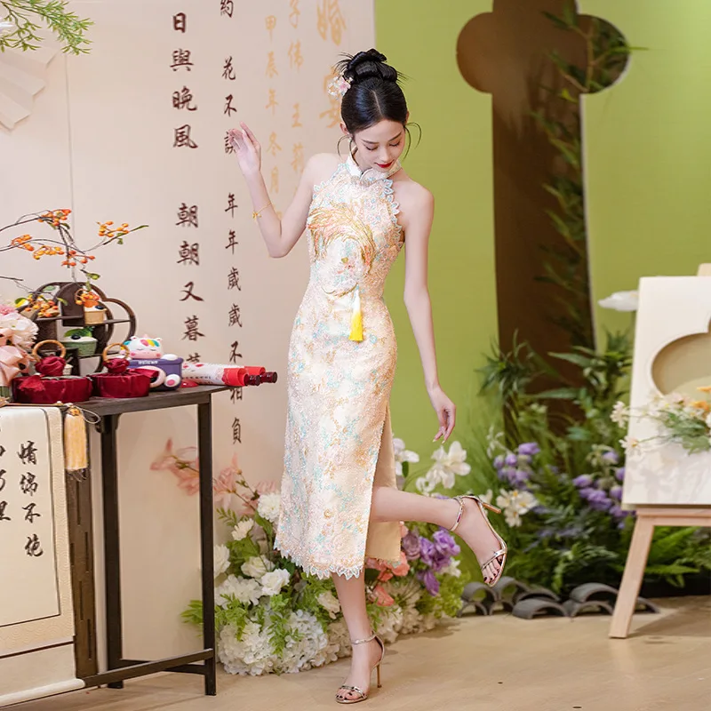 

Новое платье Cheongsam в китайском стиле для невесты, обручальное розовое светлое роскошное летнее платье