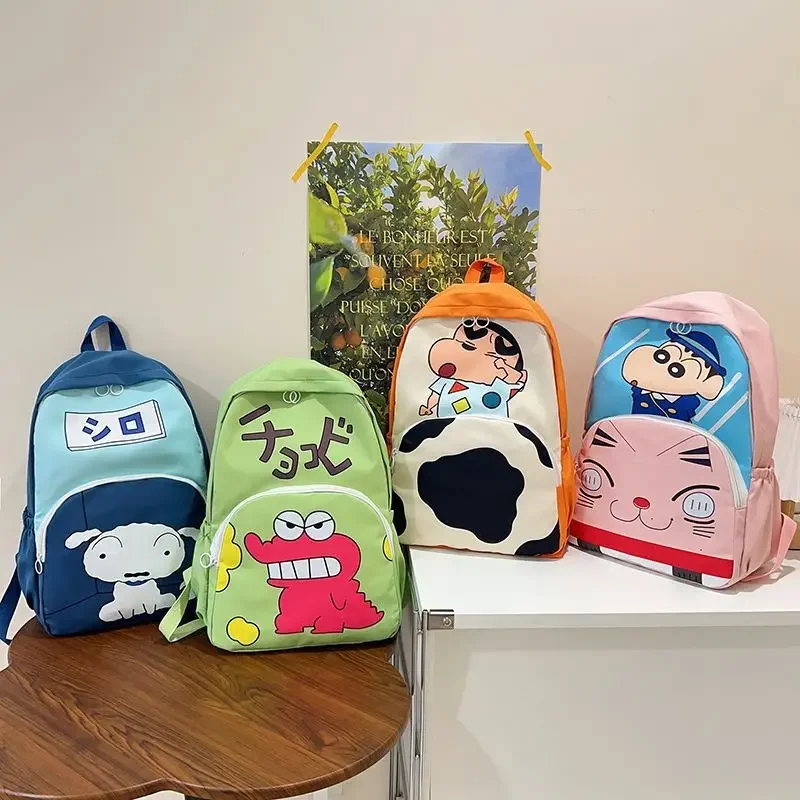 Neuer Crayon Shin-chan Farbblock-Plüschrucksack 3D Großkopf-Puppe Blumenmuster-Leinwand-Schultasche für Schüler