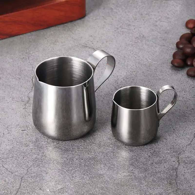 Jarra de taza, jarra para espumar café y leche, Mini jarra de leche de acero inoxidable 304, tarro de flores puntiagudo, herramienta de café Jigger de leche pequeña duradera