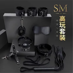 7PCS BDSM Bed restraint Sex Toy kit manette 18 + gioco del sesso per adulti vestito Sexy Clipper bocca Gag Whip Sex Feather Soft SM