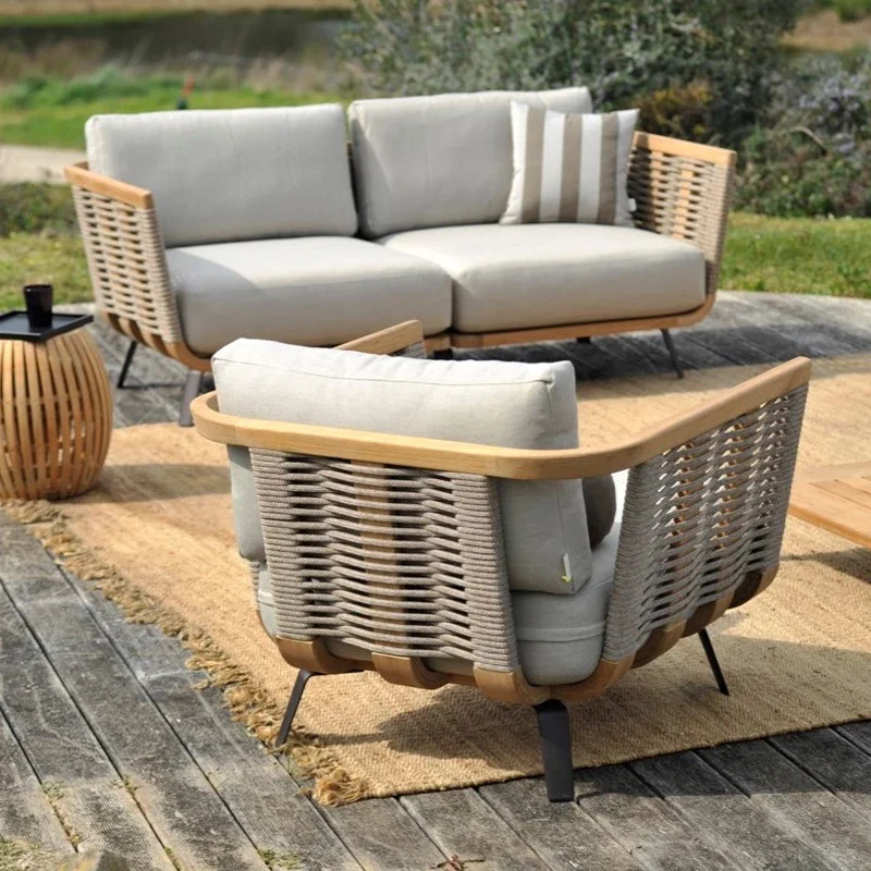 

Outdoor rattan sofa outdoor open-air garden courtyard waterproof sunscreen leisure residential terrace solid wood