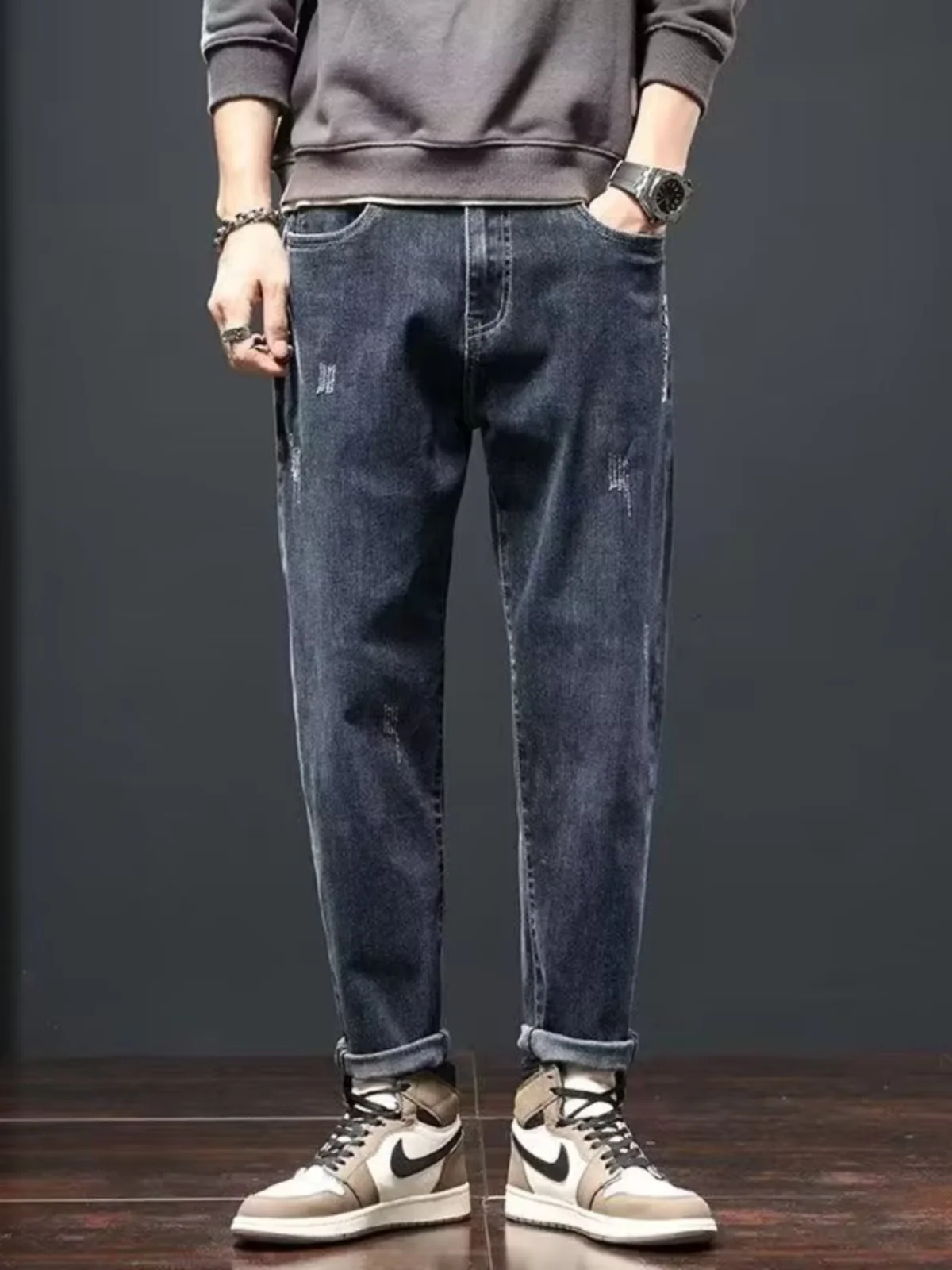 

Loose Fit Straight Leg Blue Denim Jeans Men's Casual Trousers Retro Sle Autumn Collection Youth Faion Cotton Stretch Denim