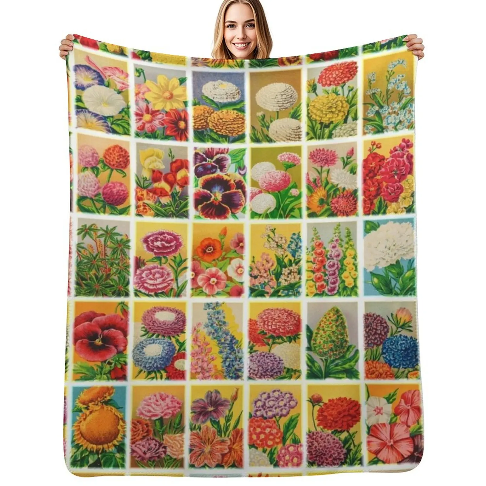 Vintage 1920s seed packet from France Throw Blanket Shaggy Warm Vintage for babies Retros Blankets