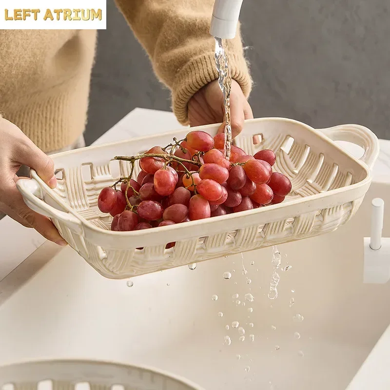 

Weave Ceramic Fruit Tray Fruit Basket Nut Fruit Bowl Living Room Coffee Tables Candy Snack Storage Tray Kitchen Tableware