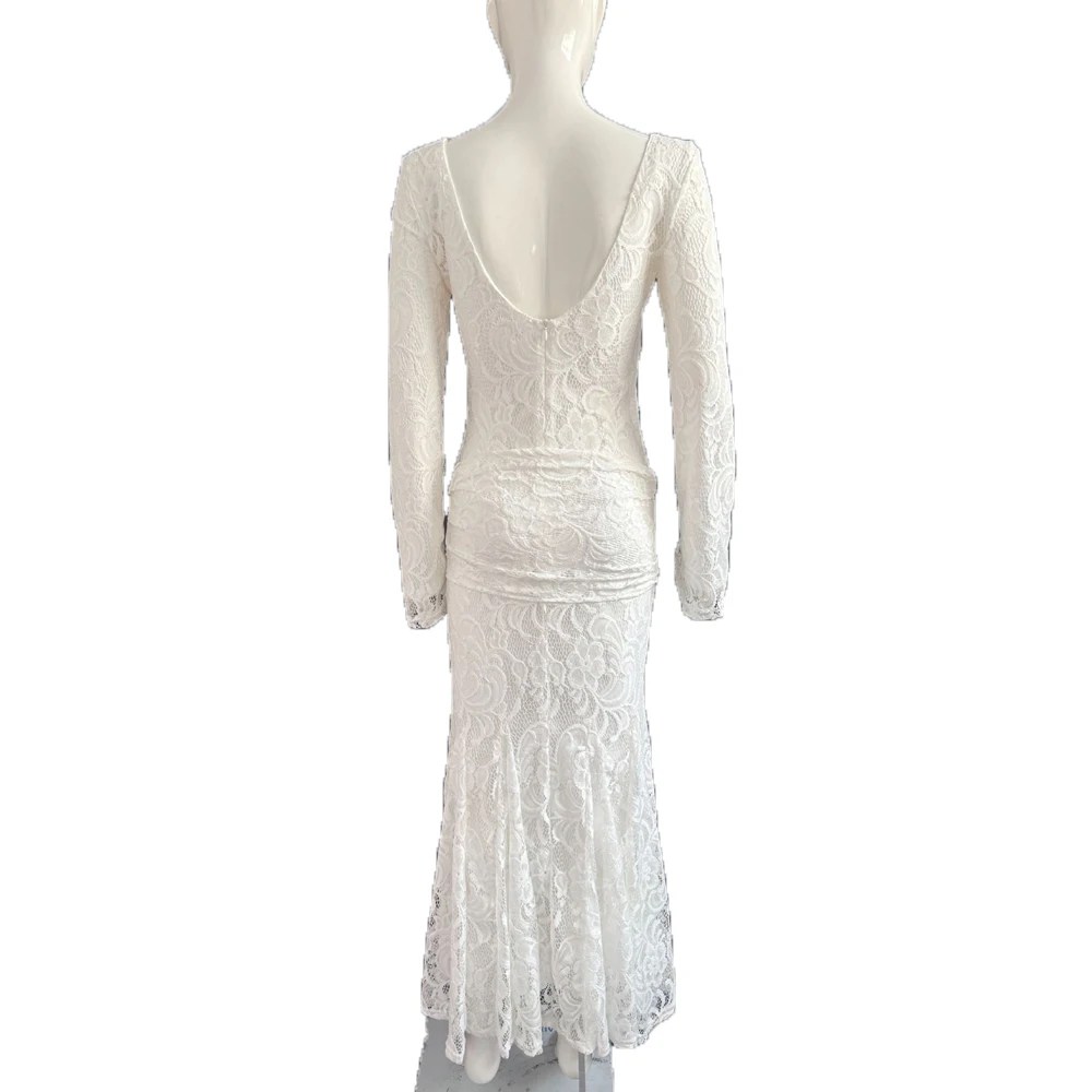 Elegant White Lace Long Sleeve Backless Maternity Photoshoot Dress Pregnancy Photo Lace Gown Baby Shower Outfit Hot Selling