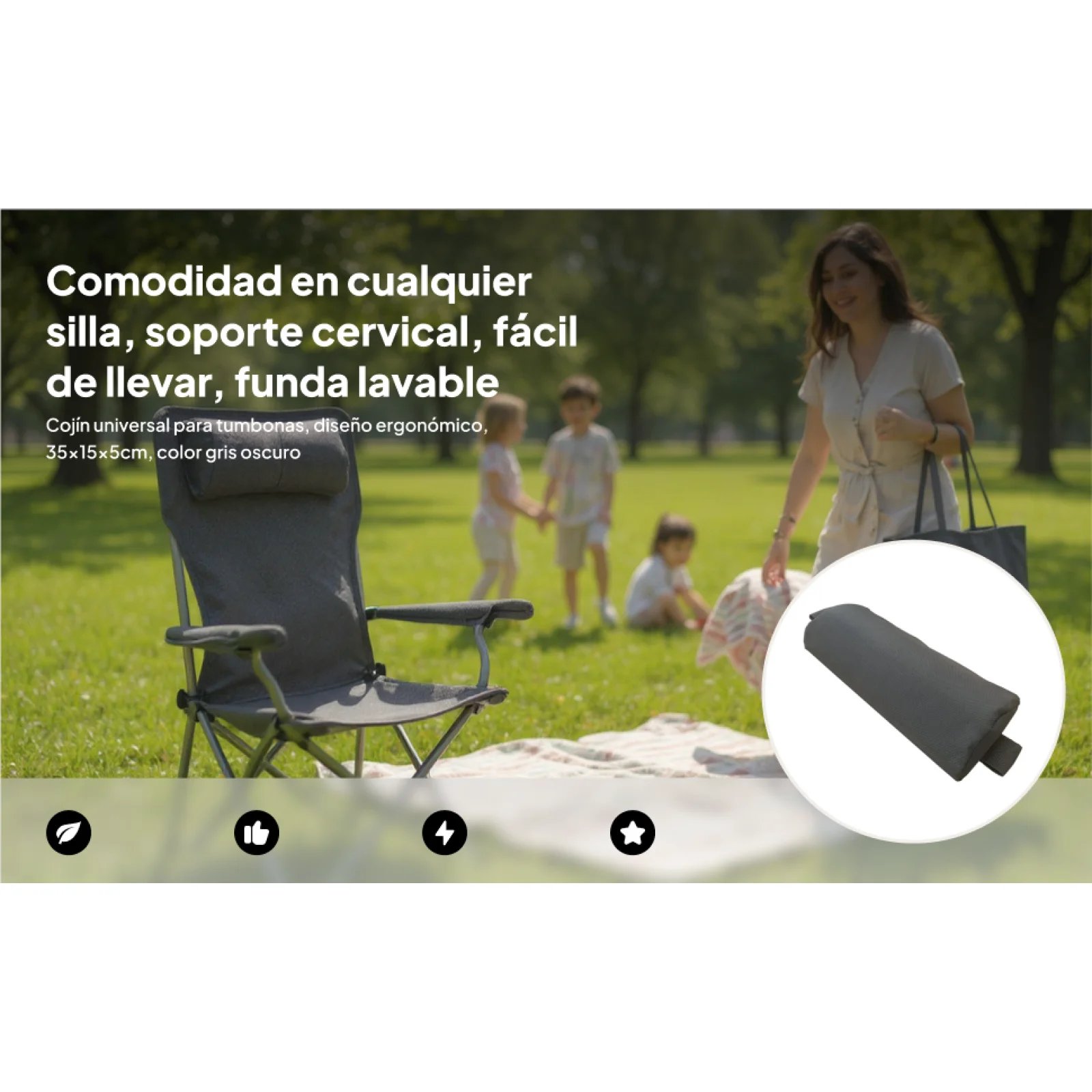 Head Cushion with Strap for Folding Chair Beach Patio Chair Chairs Garden Terrace recliner Headrest