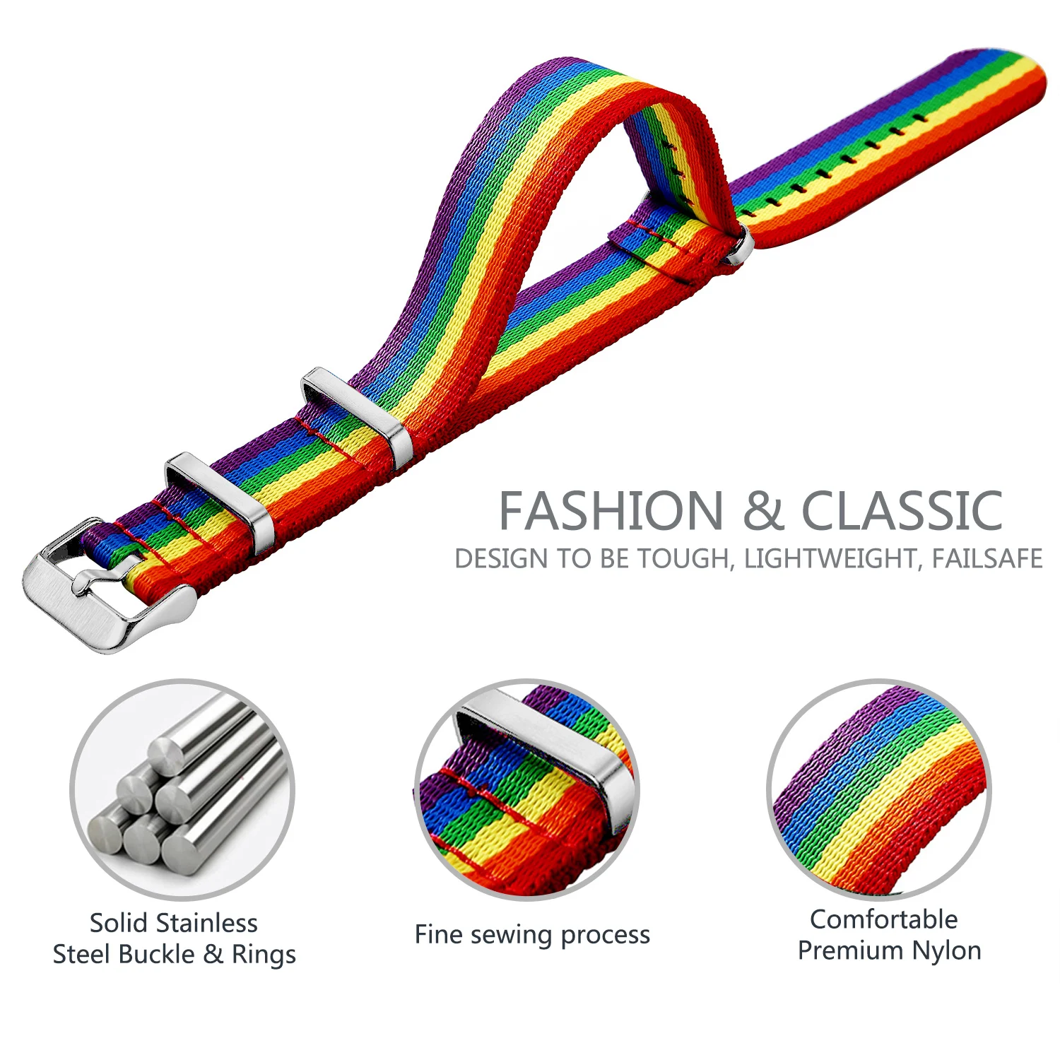 Nylon-Uhrenarmband, 20 mm, 22 mm, bequeme Uhrenarmbänder, Schlaufe, militärisch, waschbar, für Herren-Uhrenarmbänder – Detail 36
