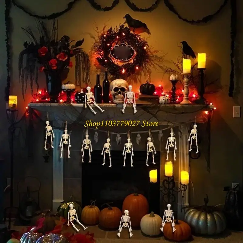 C4DF 10pcs Halloween Skeleton Decoration Full Body Plastic Skull Hanging Ornaments
