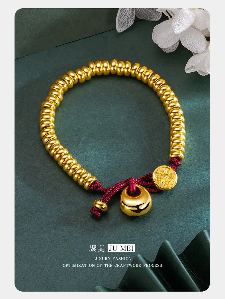 NovaGlod 9999   high-quality ancient abacus beads and small fat blessing red rope 24K real gold bracelet women's bracelet bracel
