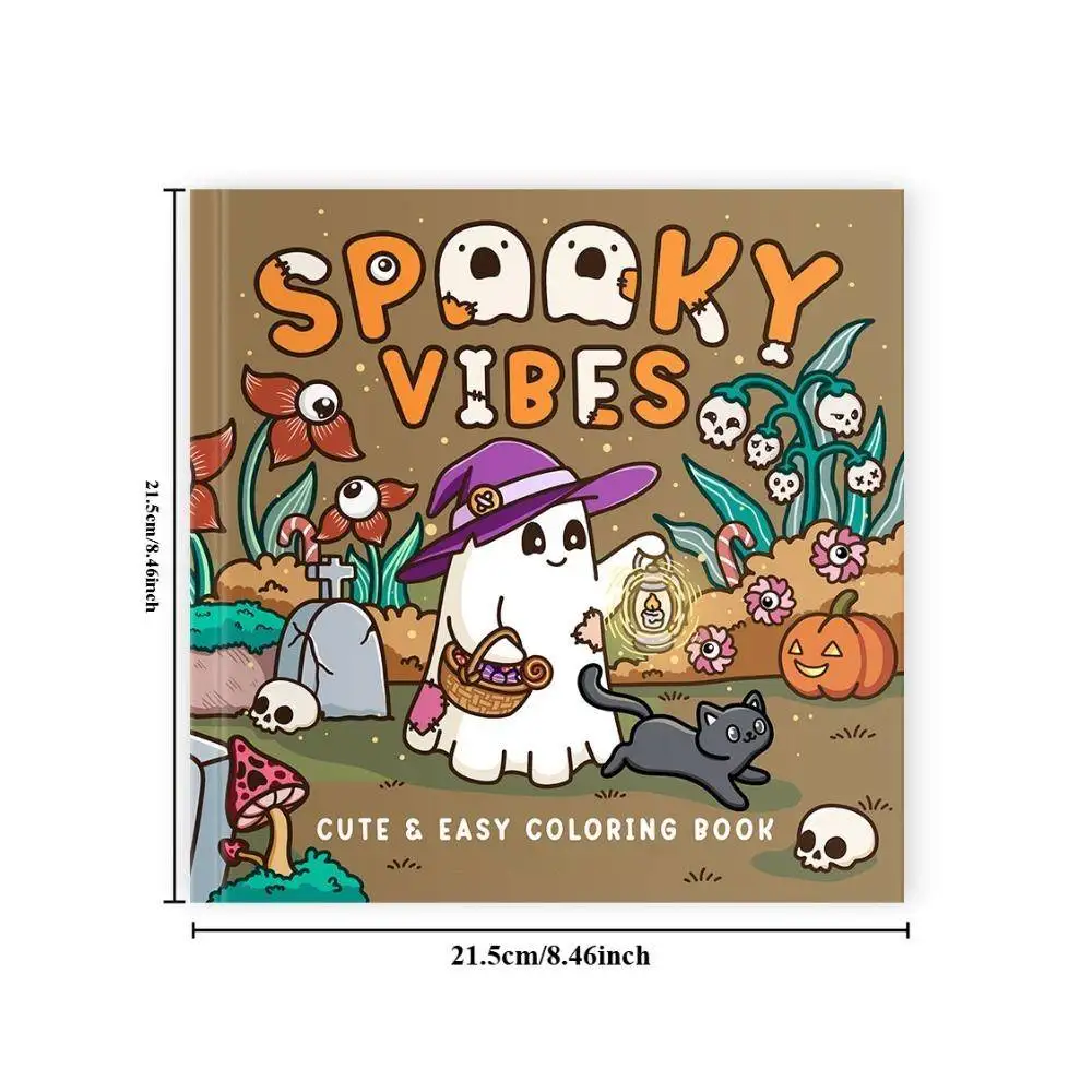Halloween Gift Spooky Vibes Coloring Book, Cute Creepy Characters and Hygge Scenes Coloring Book, Easy and Cozy Designs