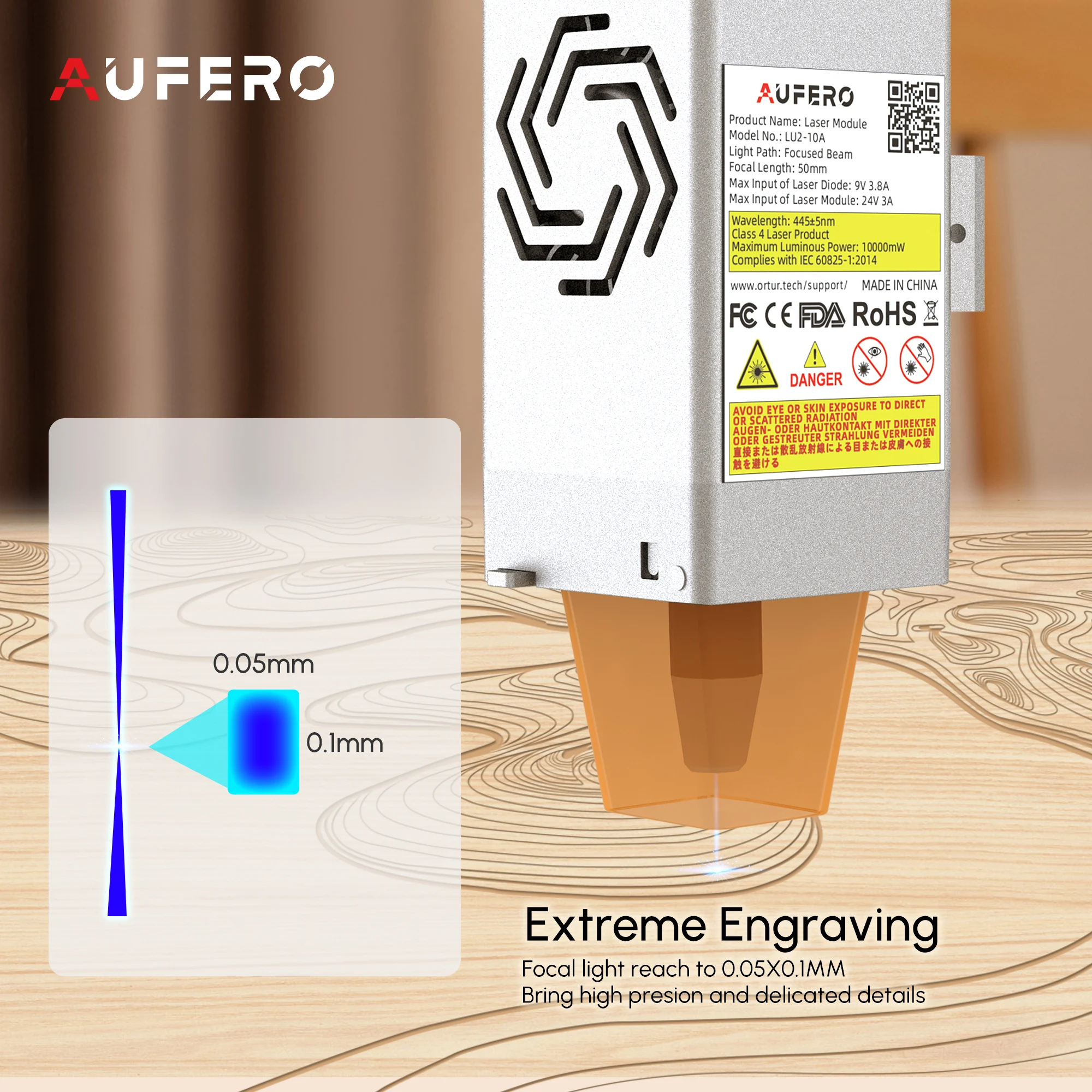 Imagem -02 - Aufero Ortur Módulo Laser Corte Módulo Gravação Cabeça Laser 10w Saída 450nm Luz Azul Ttl Pwm Faça Você Mesmo Ferramentas de Trabalho em Madeira
