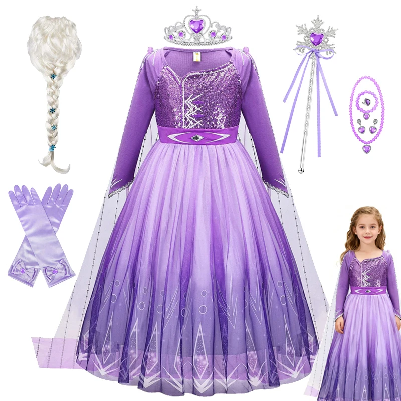 Lila Elsa Kleid Mädchen Cosplay Prinzessin Kleid Geburtstag Party Kleid Kinder Tüll Puffy Rock Karneval Party Kostüm Zubehör