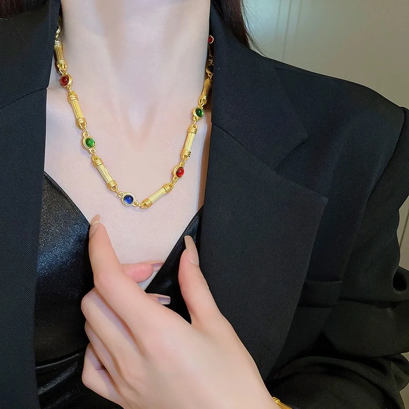 9999 24K  real  gold store same gold women's necklace candy bamboo series collarbone chain sexy generous beautiful jewelry
