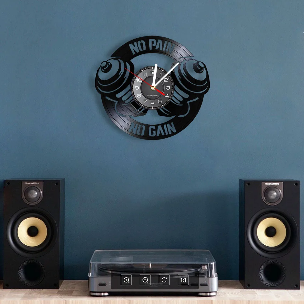 Workout Dumbbell Wall Clock No Pain No Gain Cross fit Motivation GYM Fitness Sign Wall Decor Vinyl Record Clock Gift For Him