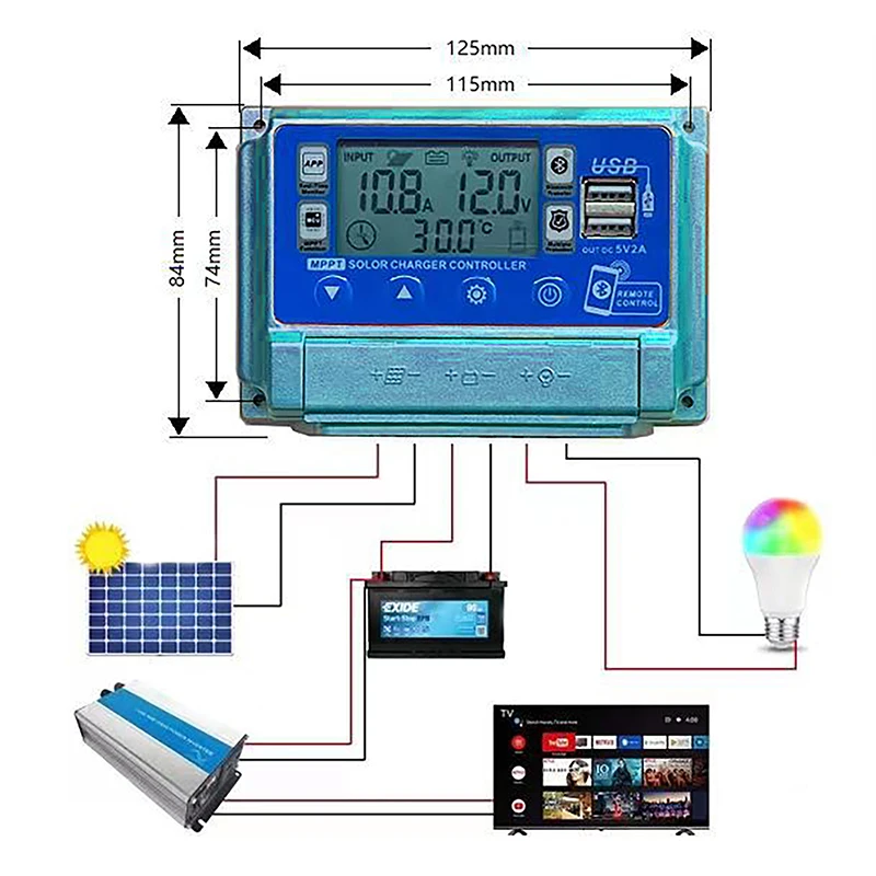 Imagem -02 - Controlador de Carga do Painel Solar Alta Definição Ecrã Lcd Digital Bluetooth Mppt 30a 40a 50 a 60a