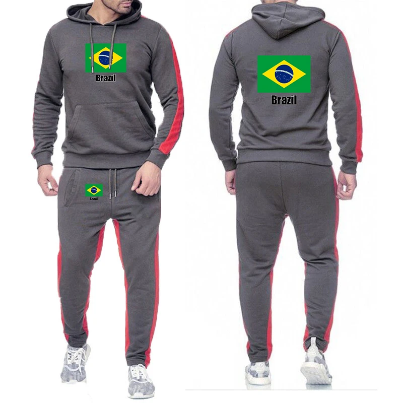 

2026 Brazil Flag Spring And Autumn Men's New Football Team Print Solid-color Hoodies Classic Trouser Street Suit