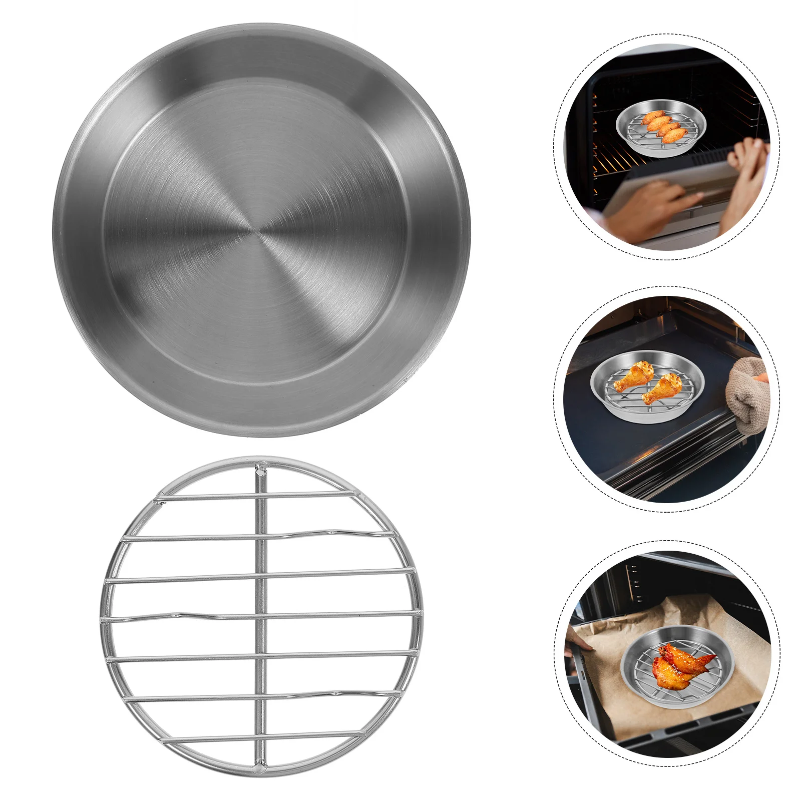 

1Set Stainless Steel Oil Draining Baking Pan Circular Design Rust Resistant for Grilling Cooling Cakes Versatile Baking