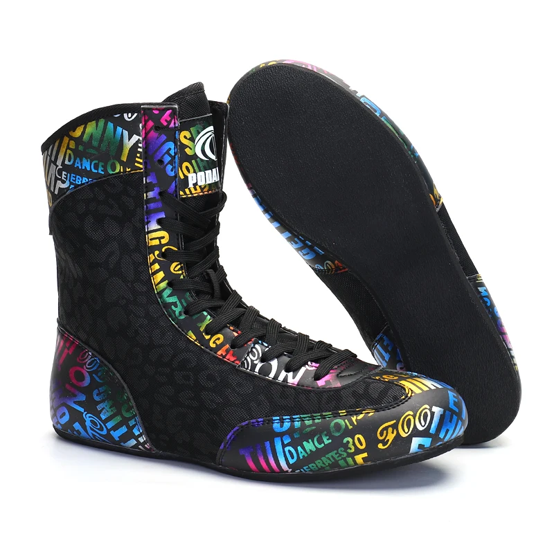 

New Colorful Teenager Wrestling Shoes Boxing Fighting High Top Training Boots Outdoor Breathable Wearable Sports Shoes
