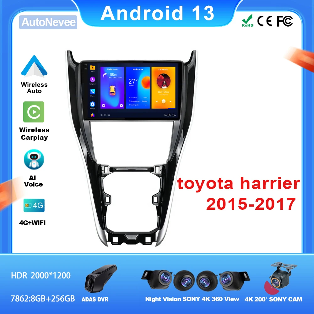 

9 Inch Wireless Android Auto For TOYOTA HARRIER 2015-2017 Multimedia Bluetooth 4G Rear Camera 5G MP4 Wifi Touch Screen Display