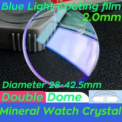 Blue AR Coating Double Dome Watch Glass 2.0mm Thick 28mm-42.5mm Round Mineral Watch Crystal Replacement Parts