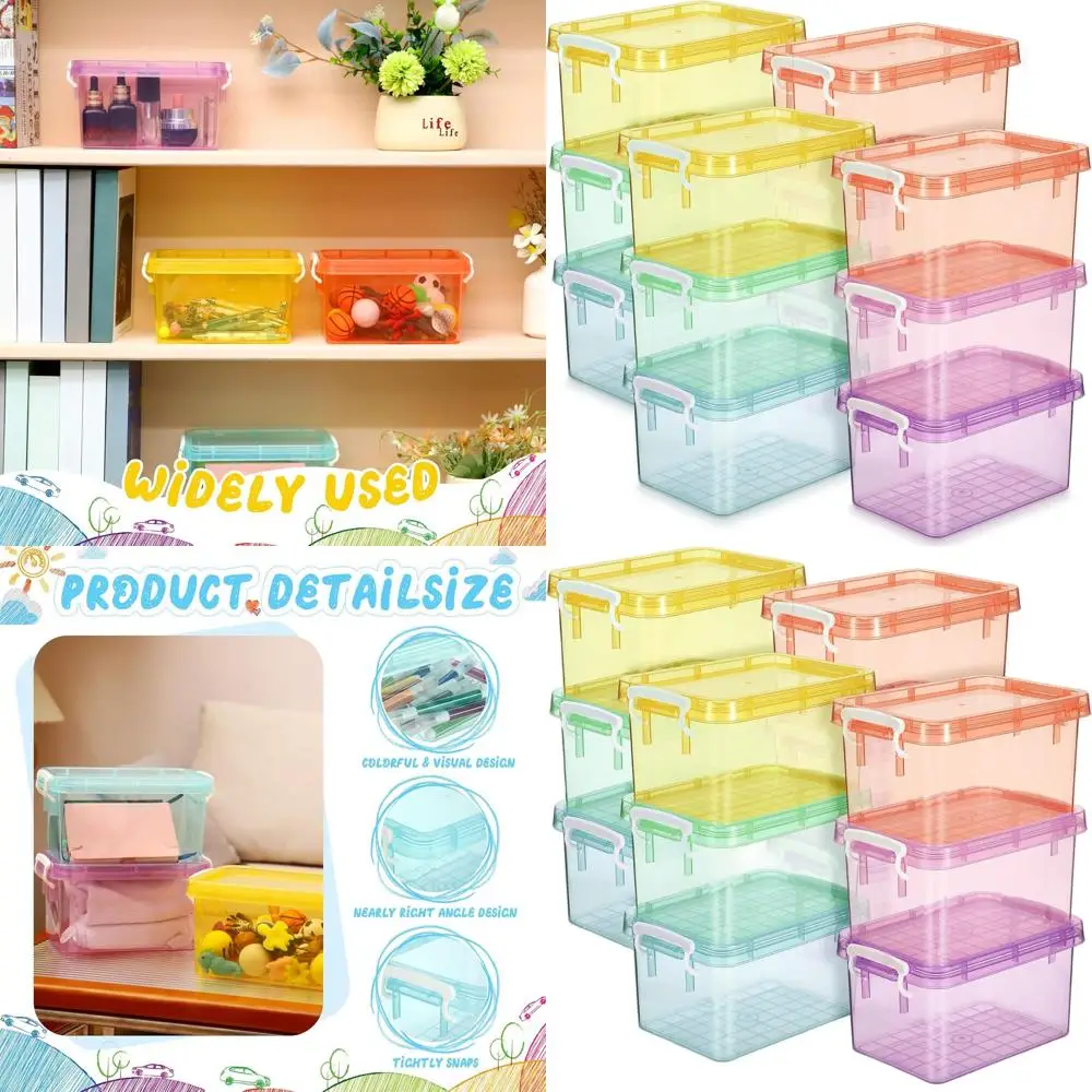 

4-литровые штабелируемые пластиковые ящики для хранения с крышками, красочными защелками и пряжками-органайзерами для эффективного хранения без беспорядков