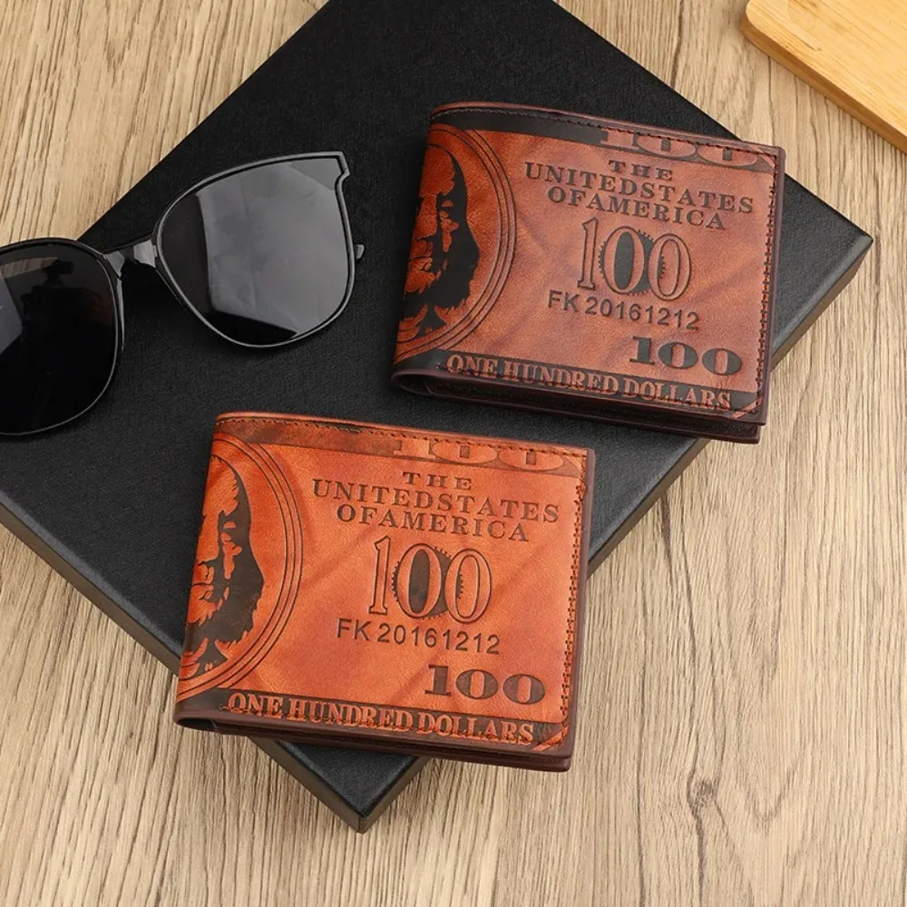 Herren-Geldbörsen mit 100-US-Dollar-Muster, Geldbörse aus Leder, für Herren, Fotokartenhalter, modische Geldbörse mit großer Kapazität