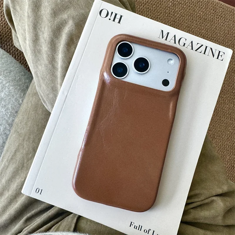 حافظة هاتف جلدية بنية عصرية لهاتف آيفون 17 برو 16 15 14 برو ماكس مع حامل هلوكيتي ذهبي حافظات حماية لطيفة فوندا #6