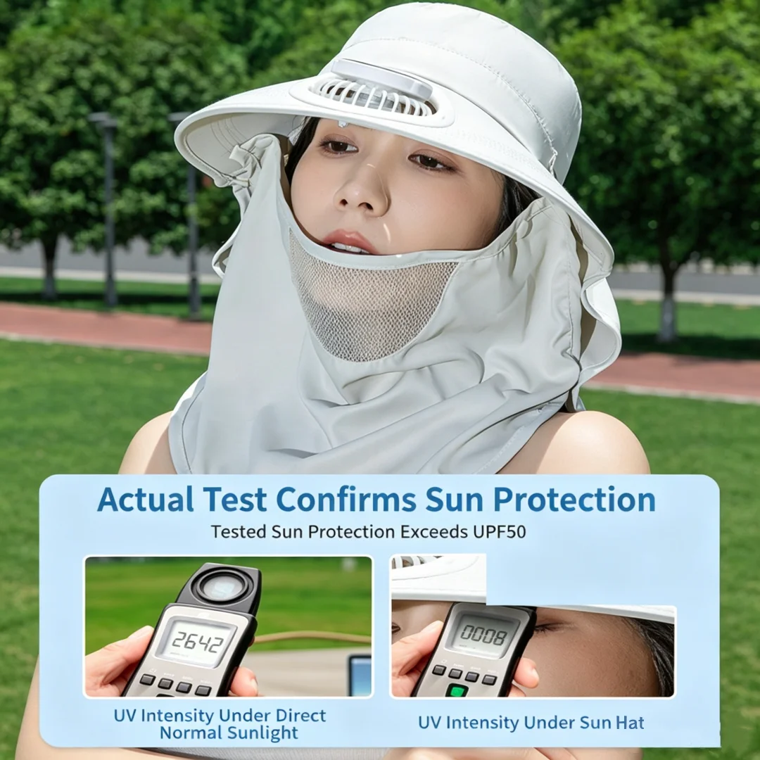 Solar Fan Hat UV Protection Wide Brim Detachable Face Cover Usb Rechargeable Adjustable Sun Hat for Fishing Beach Outdoor