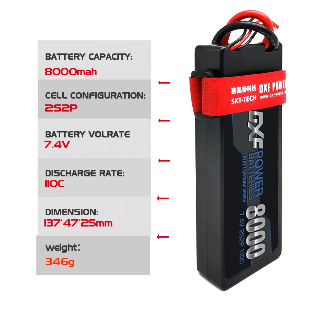 2PCS DXF LiPo 2S 3S 4 4S Batteria 7.4V 8400mah 8000mah 7000mAh 6500mah 5200mah 110C 60C 50C HardCase Per 1/8 1/10 RC Auto