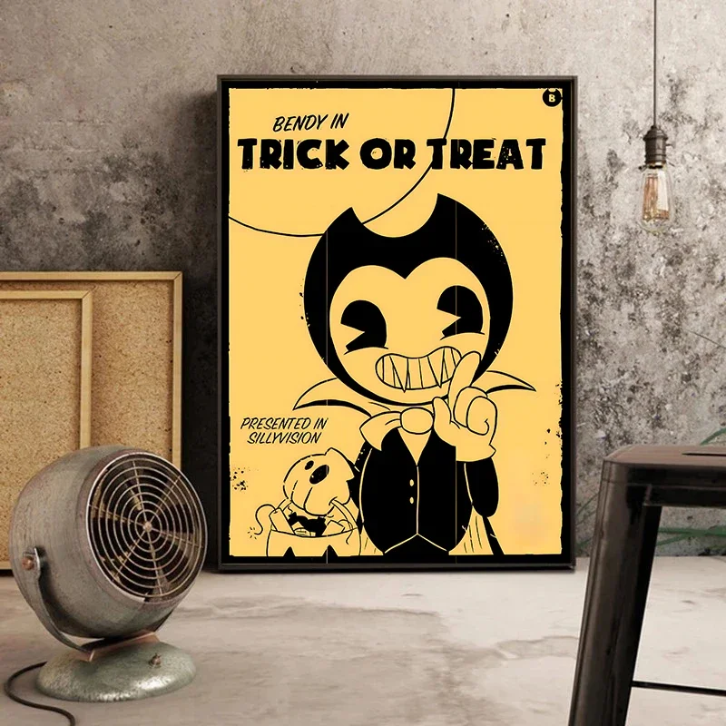 الرعب لعبة فيديو B-Bendy-and I-Ink M-آلة الكرتون المشارك والمطبوعات حائط لوح رسم الفن صور ديكور غرفة ألعاب المنزل #3