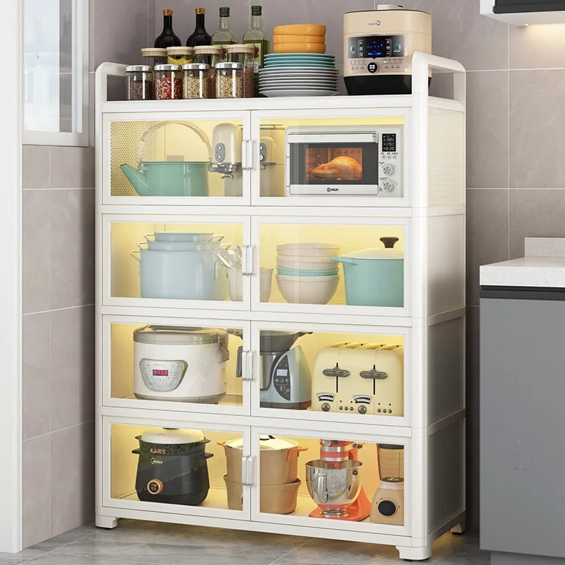 Kitchen shelves, multi-tiered floor-to-ceiling, dust-proof leftovers storage, sideboards, dishes,