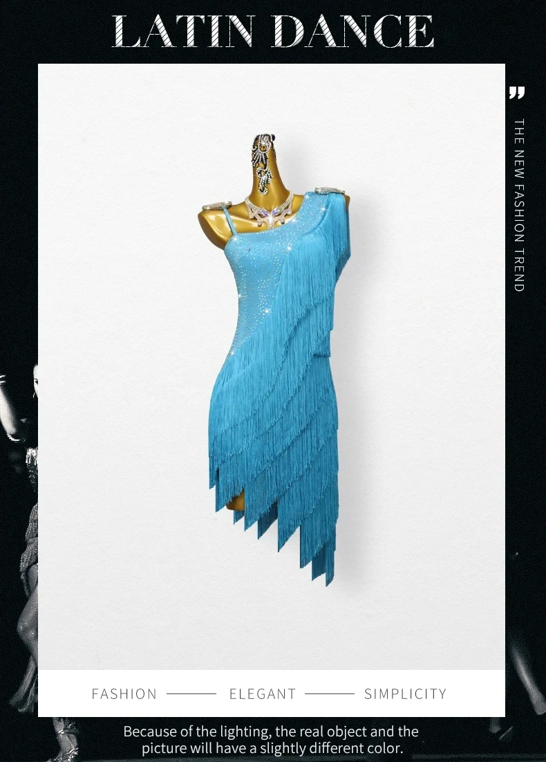 Damen-Tanzkostüm, Lateinamerikanisches Kleid, Performance-Wettbewerbskostüm, Ballsaalkleid, Elegante, Sexy Kleidung, Fransenbesetztes Sport-Tanzkostüm – Detail 2